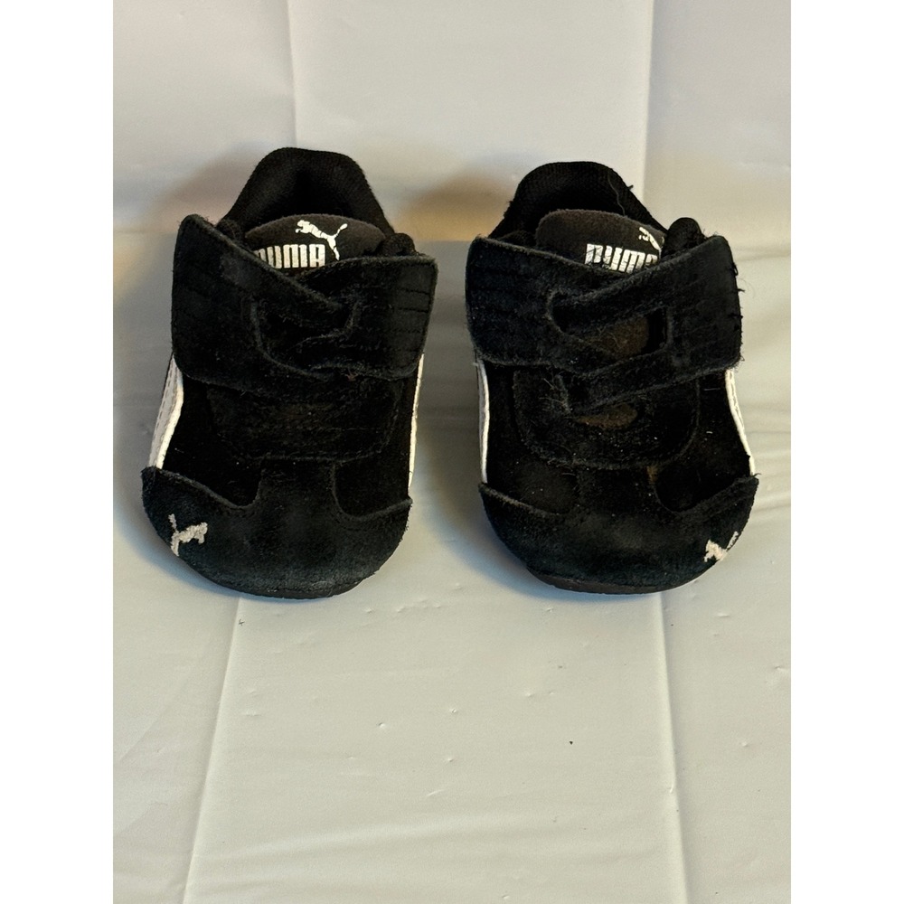 Puma Kids Black Suede White Stripe‎ Velcro Sneakers Shoes Size US 4 EUR 19